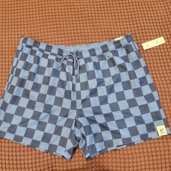 No Boundaries Men 2XL Blue Checkered Swim Trunks Elastic Waist Quick Dry UPF 50+ - Picture 1 of 6